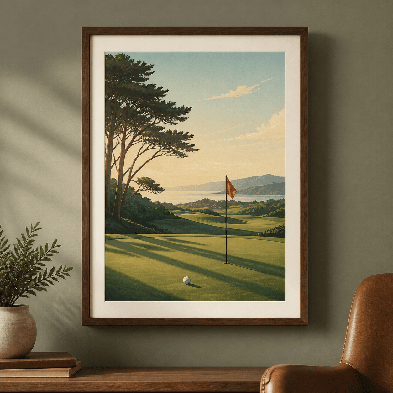 A mid-century golf landscape art print