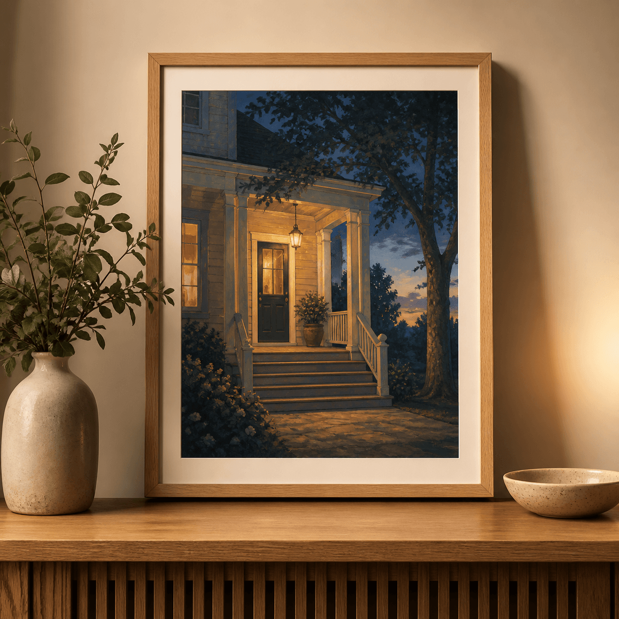 A warm porch-light remembrance art print